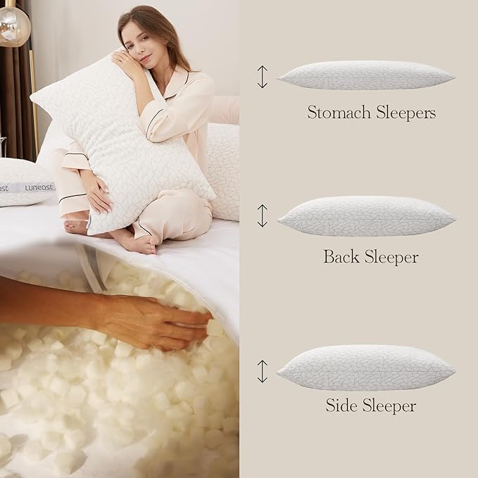 Luneast Memory Foam Pillows for Sleeping Adjustable Breathable Bed Pillow for Side, Back, and Stomach Sleepers Washable Pillow Cover Dream Cloud King Size 18X34 in