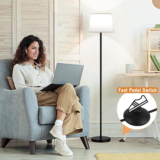 Raexpectis Floor Lamps for Living Room - 3 Color Temperatures Standing Lamp with White Shade, Modern Floor Lamp with LED Bulbs, Black Tall Lamp for Bedroom Office(9W Bulb Included)