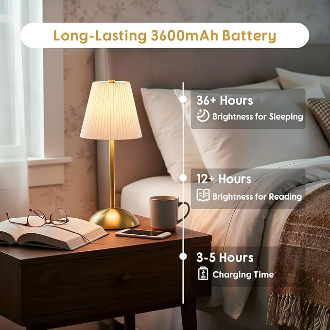2-Pack Cordless Rechargeable Table Lamps, 3CCT & Stepless Dimming, LED Battery Operated Table Lamp with Touch Switch for Use in Bedroom, Dining Room, Outdoors, 12 * 5 Inches (White)