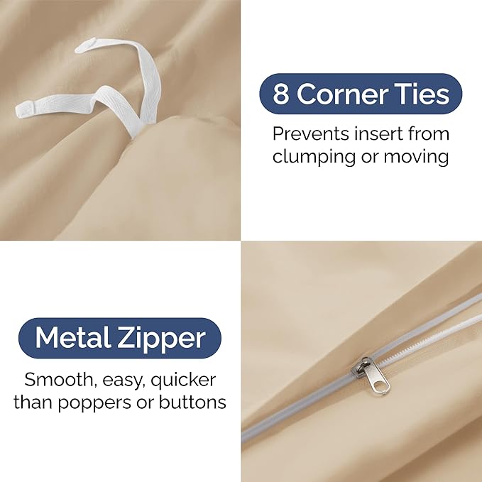 Duvet Cover Cal King Size Set - Extra Soft Cal King Size Duvet Cover 104 x 98 with 2 Pillow Shams - Hotel Luxury Easy Care & Fade Free w/Zipper Closures & Ties - Comfy Breathable Bedding Set (Cream)