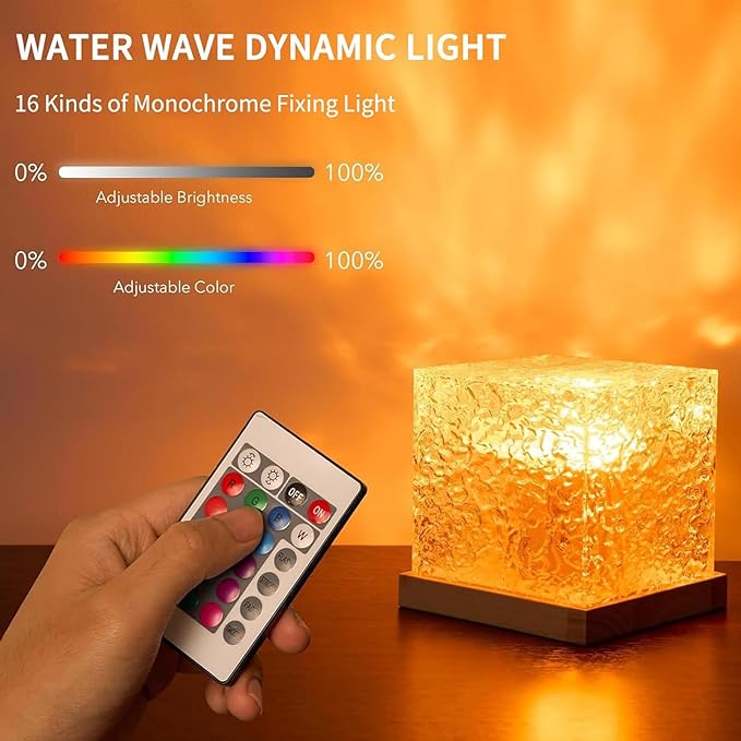 Ocean Wave Projector Light with 16 Colors, Luminorthe Cube Lamp for Kid's Bedroom with Remote, 3D Water Ripple & Aurora Effect, Meditation Night Light Gift