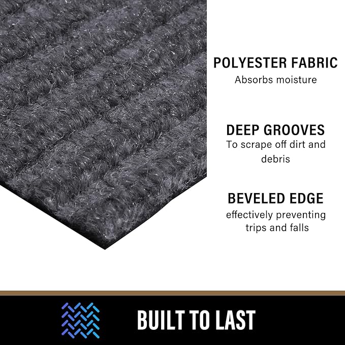 PLEASOR Front Door Mat Outside Entrance, Dirt Resistant and Absorbent Welcome Door Mat Outdoor Indoor,Sturdy Non-Slip Backing Entry Mat, Low Profile Doormat for Entryway, 36x24, Grey