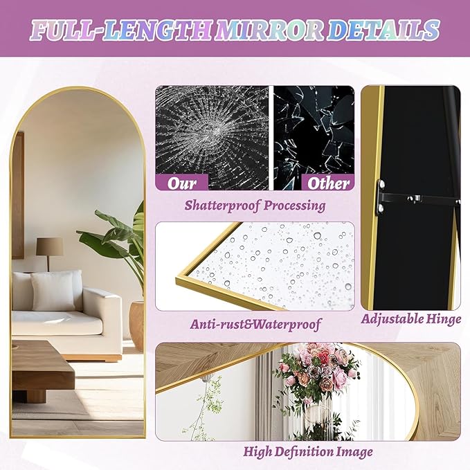 Floor Mirror, 58"×18" Full Length Mirror with Stand for Bedroom Living Room, Gold