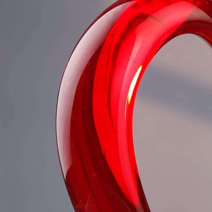 Yao Yuan 7.49'' Tall Hand Blown Art Glass Red Heart Sculpture, Glass Heart Figurines Party Home Decoration,Art Sculpture Collection for Valentine's Day Gift (Red)