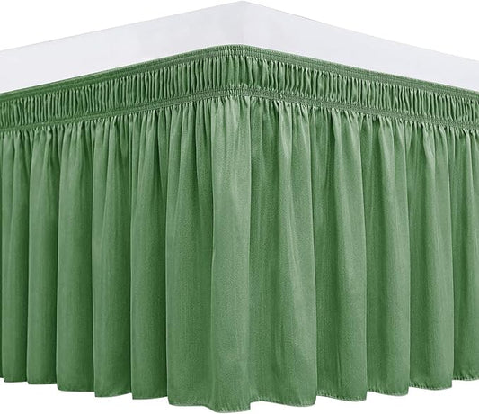 Biscaynebay Wrap Around Bed Skirts for King & Cal King Beds 19" Long Drop, Sage Adjustable Elastic Dust Ruffles Easy Fit Wrinkle Resistant Silky Luxurious Fabric Machine Washable