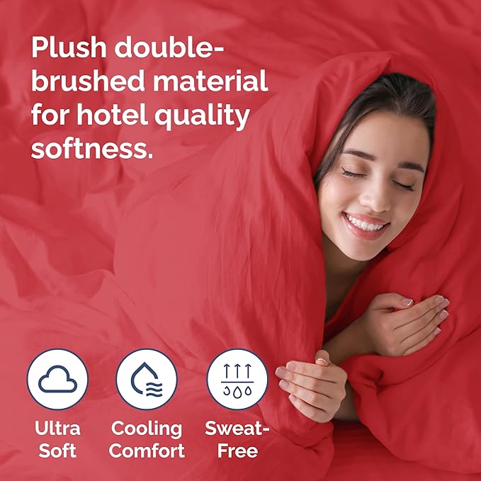 CGK Unlimited Duvet Cover King Size Set - Extra Soft King Size Duvet Cover 104 x 90 with 2 Pillow Shams - Hotel Quality Easy Care w/Zipper Closures & Ties - Bedding and Bed Linens Set (Red)