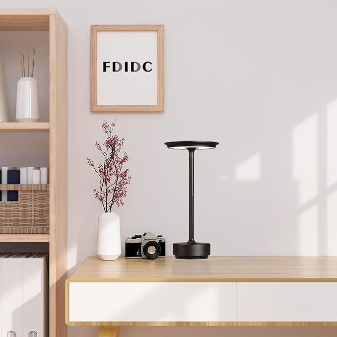Rechargeable Cordless Table Lamps,Portable 5000mAh Table Light Touch 3 Color Stepless Dimming Battery Powered LED Metal Table Lamp for Restaurant/Home/Outdoor/Camping.(Black)