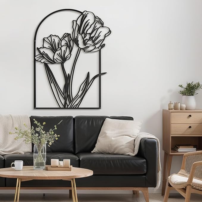 SIGNLEADER Metal Wall Art Decor Sketches & Line Art of Flowers Modern Abstract Wall Sculpture Hangings Home Decoration for Living Room, Bedroom, Bathroom, Kitchen, Outdoor - 18" Black