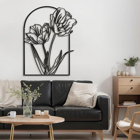 SIGNLEADER Metal Wall Art Decor Sketches & Line Art of Flowers Modern Abstract Wall Sculpture Hangings Home Decoration for Living Room, Bedroom, Bathroom, Kitchen, Outdoor - 18" Black