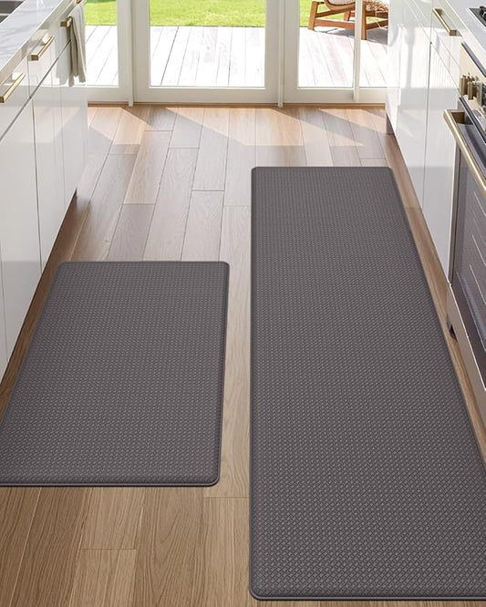 DEXI Kitchen Floor Mats Cushioned Anti Fatigue, 17x29+17x59, Large Long Standing Runner Rug Waterproof, Comfort Memory Foam Padded for Front Sink Laundry, Taupe