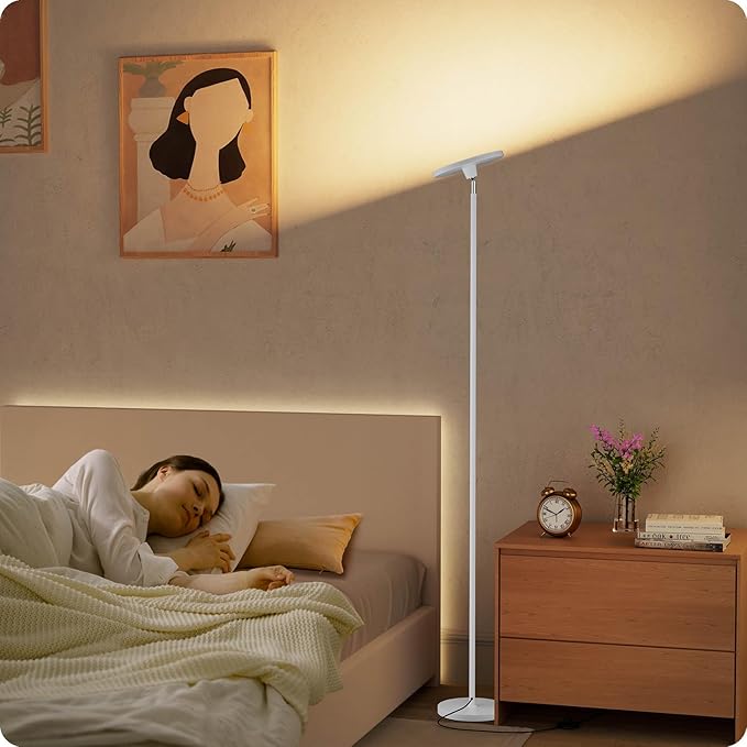 Dimmable Floor Lamp with Remote，Floor Lamps for Living Room Bedroom Office，Adjustable Brightness (10%-100%)and Color Temperature (3000k- 6000k )，Standing Lamp Tall Lamp with Foot Switch (white)