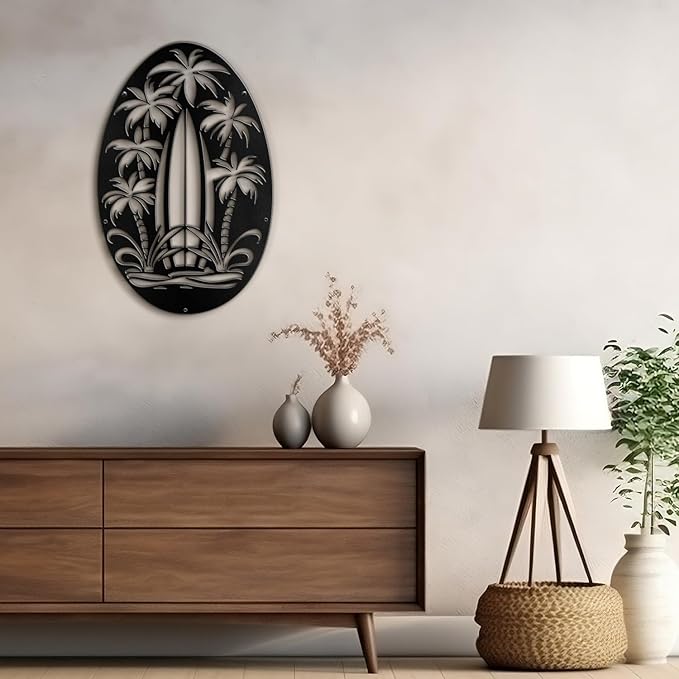 SIGNLEADER Metal Wall Art Decor Palm Tree Minimalist Modern Abstract Wall Sculpture Hangings Home Decoration for Living Room, Bedroom, Bathroom, Kitchen, Outdoor - 18" Black