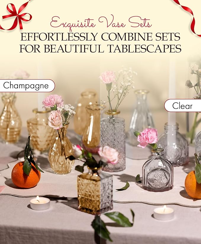 30 Pcs Premium Clear Bud Vases with Gold Rims - Small Bud Vases in Bulk for Table & Wedding Decor - Mini Vases for Flowers, Centerpieces and Home Decorations - Event Styling Vintage Vases