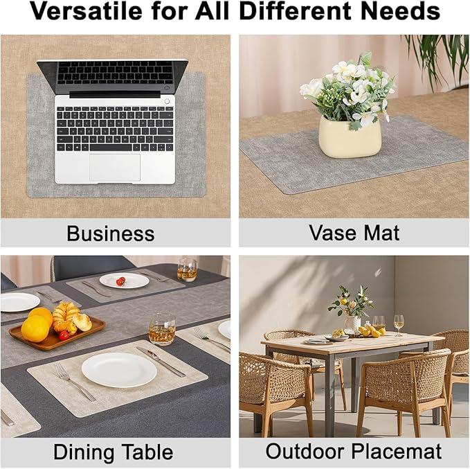 Myir JUN Reversible Vinyl Placemats Set of 4, Faux Leather Place Mats Dual Sided Waterproof Wipeable, Heat-Resistant Table Mats for Kitchen Dining Indoor Outdoor (12" x 17", Light Gray Cream-White)