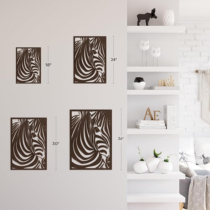 SIGNLEADER Metal Wall Art Decor Zebra Minimalist Modern Abstract Wall Sculpture Hangings Home Decoration for Living Room, Bedroom, Bathroom, Kitchen, Outdoor - 18" Bronze