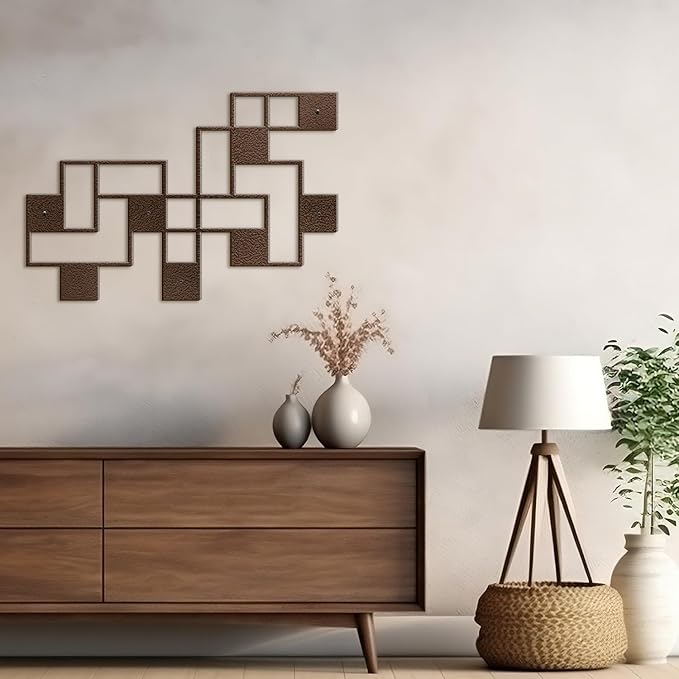 SIGNLEADER Metal Wall Decor Grids Geometric Minimalist Modern Luxury Wall Sculpture Hangings 3D Statue Home Decoration for Living Room, Bedroom, Bathroom, Kitchen, Fireplace, Office - 24" Bronze
