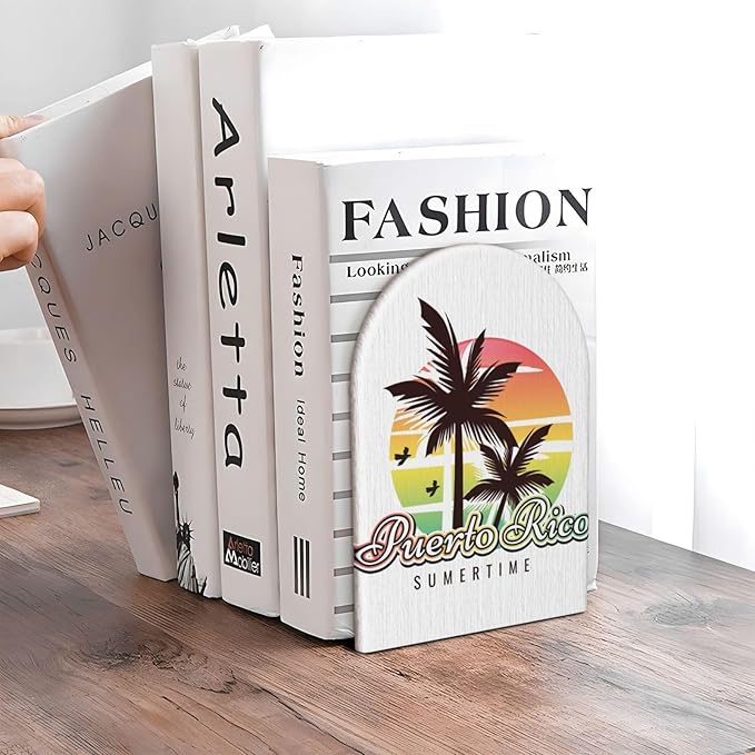 Puerto Rico Summer Wood Bookends Stands Decorative Non-Slip Book Organizers for Home Office Desk Library School Study 1 Pair