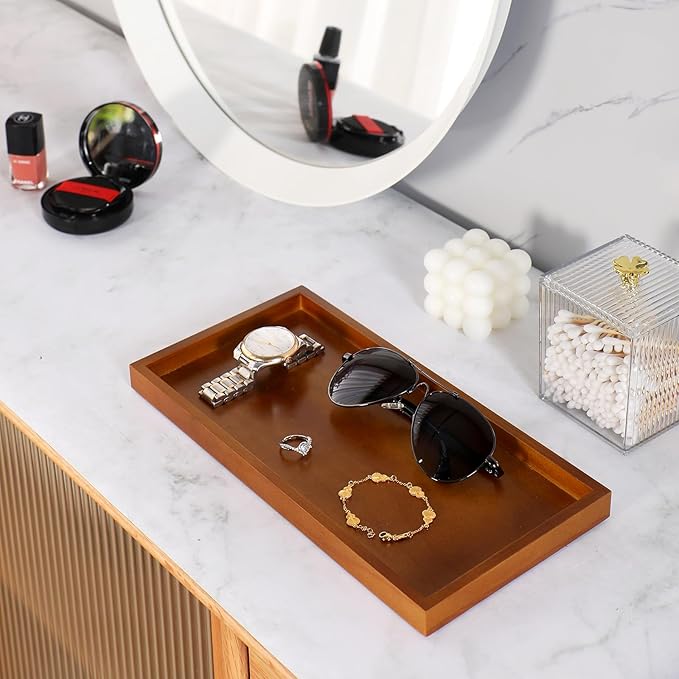 Bathroom Decor Box,Wooden Toilet Tank Topper Basket Tray,Back of Toilet Basket for Paper Storage Bathroom Counter Organizer (Brown, 11.8 * 6 * 0.8in)