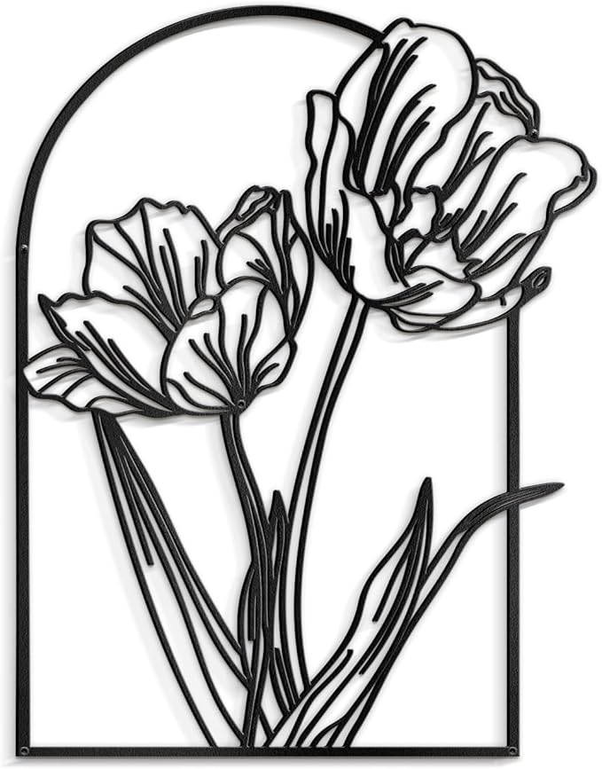 SIGNLEADER Metal Wall Art Decor Sketches & Line Art of Flowers Modern Abstract Wall Sculpture Hangings Home Decoration for Living Room, Bedroom, Bathroom, Kitchen, Outdoor - 18" Black