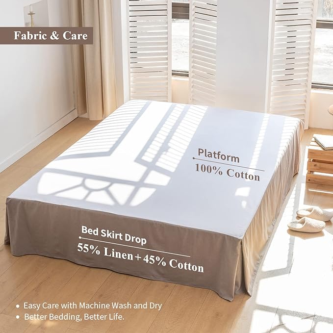 BISELINA French Linen Bed Skirt with Pleated Corner 14-Inch Tailored Drop Natural Flax Cotton Blend Basic Dust Ruffle Soft Cozy Farmhouse Bedding (14" King, Basic Grey)