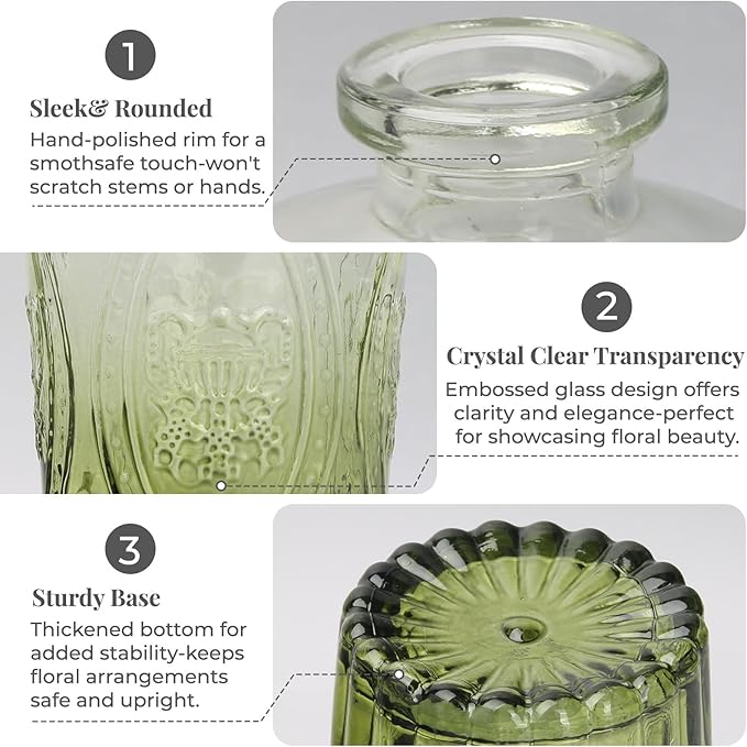 24 Pack Glass Vase in Bulk - BEAHOT Green Flower Bud Vases for Wedding Decorations, Glass Vase for Table Decorations, Small Vase for Home&Baby Shower, Mother's Day, Centerpieces, Party(Green Gradient)
