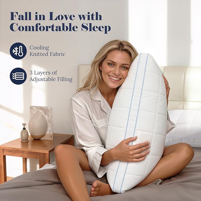 PlushHavenCloud 3-in-1 Adjustable Pillows Bed Pillow Queen Size Set of 2 - Luxury Hotel Collection Pillow for Sleeping, Customizable Firmness & Height Pillow for Back, Stomach or Side Sleepers