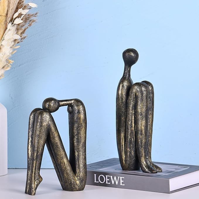 orenm Modern Decorative Bookends for Heavy Books, Thinker Statue Book Holders for Shelves & Office Desk, Abstract Aesthetic Book Ends Stoppers, Bookshelf Decoration (Bronze)