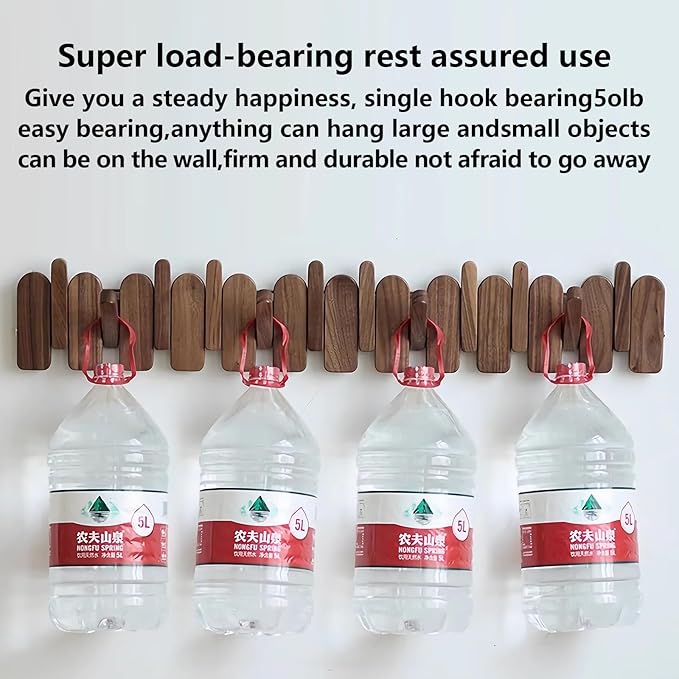 Wall Mounted Piano Key Hanger | Flip Style Hook | Entrance Wall Art Hook, Made of Oak Wood (3 Times Painted, 4 Times Polished) (Arc Walnut-Beech, 8Hooks)