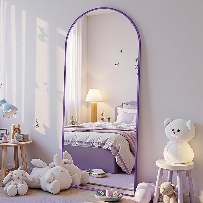 Antok Full Length Mirror, 58"x18" Floor Mirror, Arched Floor Standing Freestanding Arch Full Body Mirrors with Stand for Bedroom, Hanging Mounted for Living Room Cloakroom,Purple