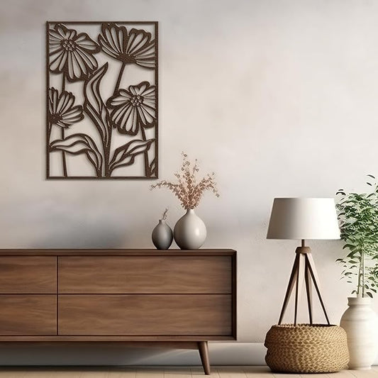 SIGNLEADER Metal Wall Art Decor Bronze Flower Minimalist Modern Abstract Wall Sculpture Hangings Home Decoration for Living Room, Bedroom, Bathroom, Kitchen, Outdoor - 18" Bronze