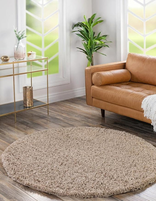 Unique Loom Solid Shag Collection Area Rug (3' 3" Round, Taupe)