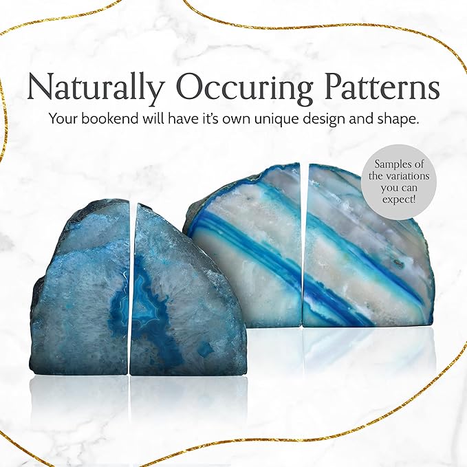 Nature's Decorations Teal Agate Bookends – A+ Grade Geode Heavy Duty Decorative Stone Crystal for Shelves & Bookcases, Natural Polished Bookshelf Decor, 1 Pair 4-6Lbs