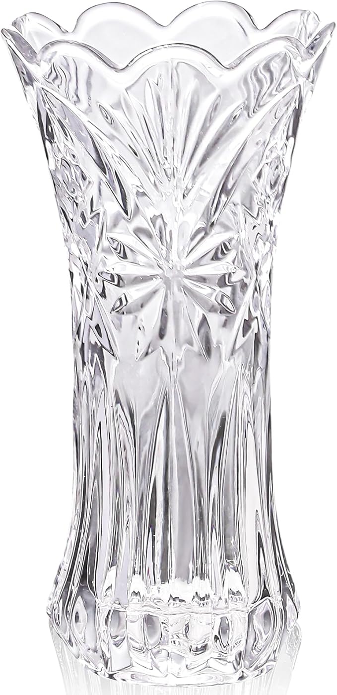 JASVIC 12 Inch Crystal Vases for Flowers, Starburst Design Glass Flower Vase, Elegant Modern Decorative Vase for Living Room Dining Table Office Centerpiece, Wedding