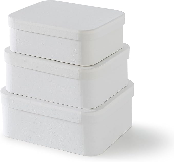 Soul & Lane Set of 3 Textured White Boxes with Rounded Edges, Decorative Cardboard Boxes with Lids, Large Nesting Paperboard Containers for Gifts, Organizing, Keepsakes