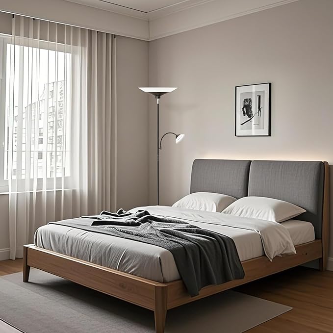 SIBRILLE Upgraded 2-in-1 Torchiere Floor Lamp, Dimmable Standing Lamp with Remote&Touch Control, 34W Brightness Adjustable Floor Reading Light, Black Modern Corner Lamp for Living Room Bedroom Office