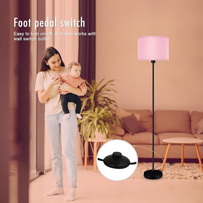 Floor Lamp Pink, Standing Lamp, 58" Tall Stand Up Light with Lampshade, Foot Pedal Switch, Modern Bright Floor Lamps for Living Room/Bedroom/Kids Room, Pink Lamp for Girls' Gift(E26 Base, NO Bulb)