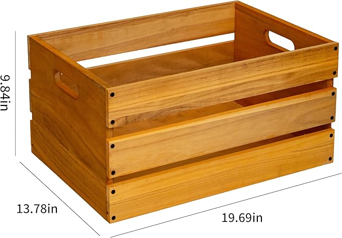 20" L Oversize Wooden Crates For Storage, Wood Milk Crates Of Farmhouse Lightly Yellow ,Vinyl Record Storage Crates,Extra Large Size Rustic Decration Wood Storage Crates (Lightly Yellow)