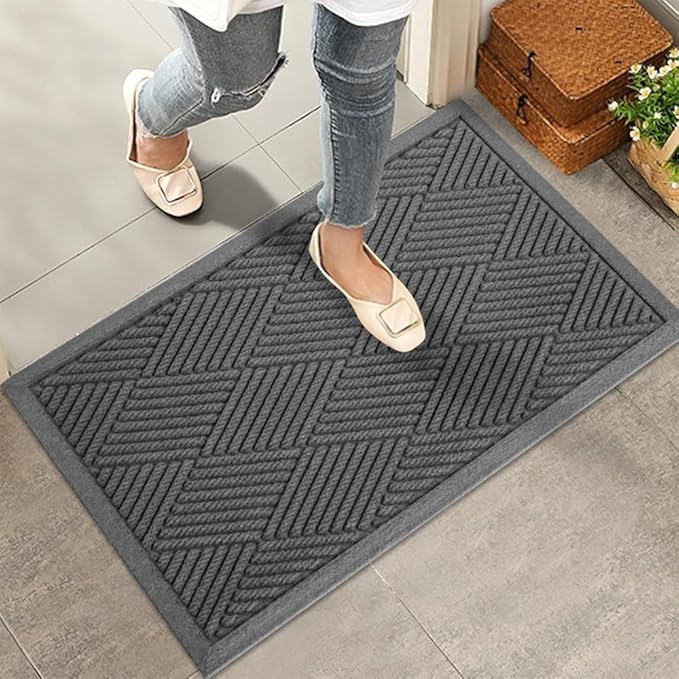 HIYARD Sturdy Front Door Mat, Absorbent Muddy Dirt Resist Welcome Door Mats Outdoor Indoor, Stain and Fade Resistant, Non-Slip Rubber Backing Low Profile Doormat for Entryway, 30×17, Charcoal