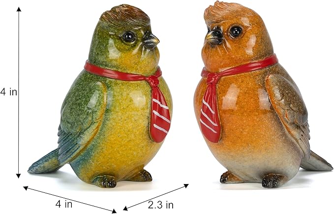 VVGIFTS Decorative Robin Bird Figurines, Set of 2 Resin Sculptures, Two Colors and with Red Scarves for Home and Office Decor