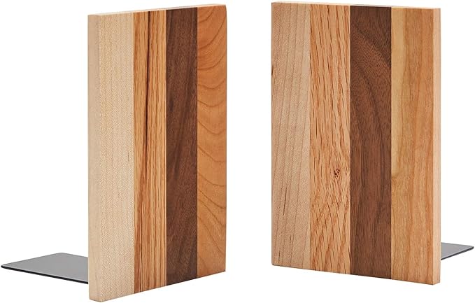 Pandapark Wood Decorative Bookends,Non-Skid Bookend for Shelves,Heavy Duty Bookends,Book Stand for Books/CDs,1 Pair