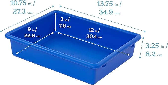 ECR4Kids Letter Size Tray with Lid, Storage Bin, Blue, 10-Piece