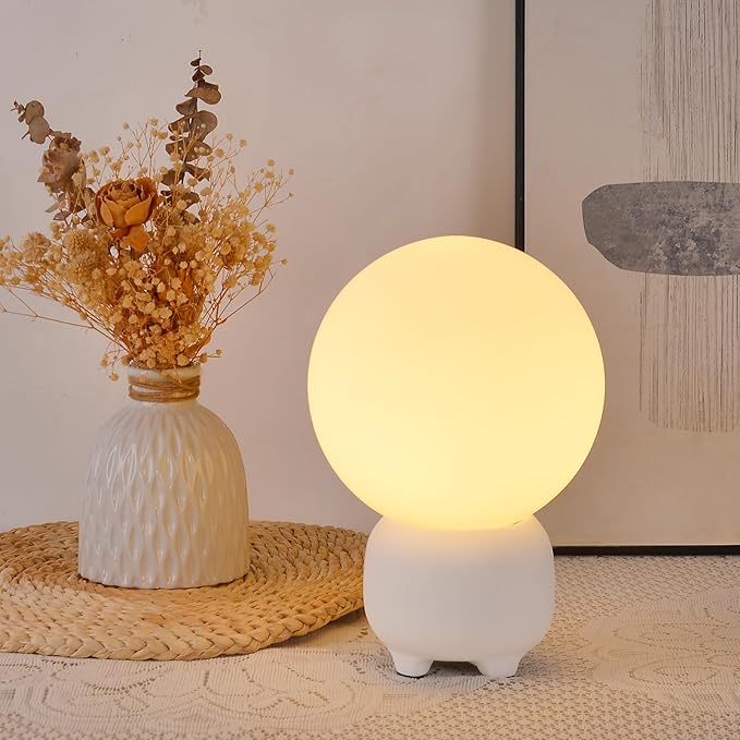 Arturesthome Bedside Table Lamp for Bedroom Nightstand Table Lamp for Living Room,White Night Stand Light Lamp with Round Shade,Modern Bedroom Lamp