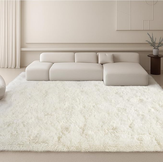 Mtandyx 6x9 Rugs for Living Room, Rugs for Bedroom, Plush Fluffy Carpet, Non-Slip Upgrade Cream White Rug, Suitable for Kids Home Decor Aesthetics Dorm.