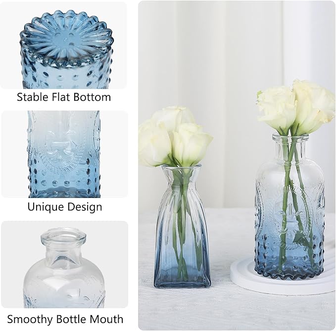 RUCKAE 12 Pack Glass Bud Vases Mini Flower Vase Small Vintage Vases for Centerpiece Table Wedding Decorations Home Decor Party (Gradient Blue)