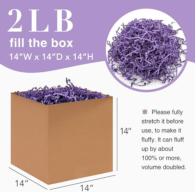 2LB Crinkle Paper Shred Filler for Bag Gift Box Basket Shreded Stuffing Decorations on Halloween(Purple)