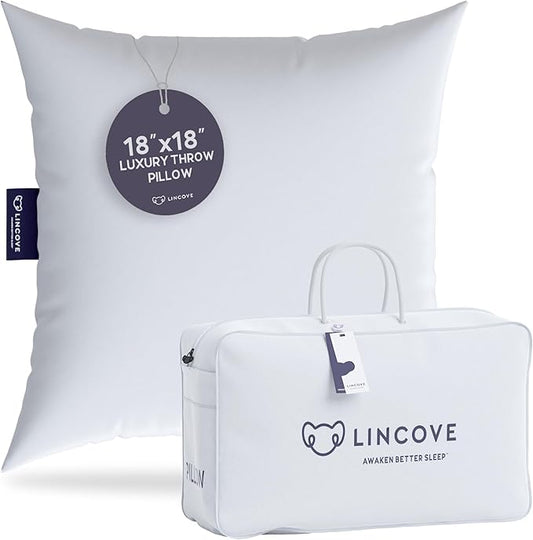Lincove Euro Throw Pillow Insert Square 18"x18" Pillow – Made in Canada, 100% Cotton Shell, Down Alternative Filling, Vegan-Friendly, Hypoallergenic - Decorative Couch Pillows, 1 Pack
