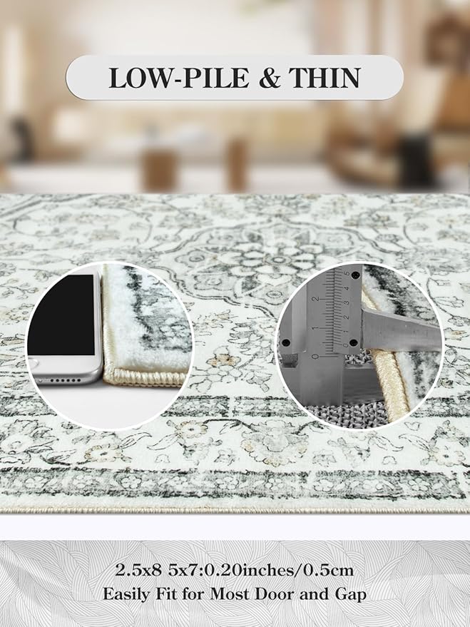 Lahome Oriental Washable Runner Rug,2.5x8 Long Bedroom Rug Runner Non-Slip,Runner Rug for Entryway Indoor,Traditional Laundry Room Rug Runner Low-Pile for Kitchen Hallway,(8ft,Light Gray)