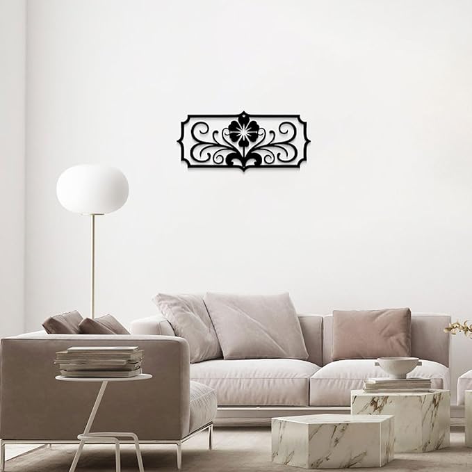 GlinthomeBlack Metal Wall Art for Living Room - Abstract Flower Modern Wall Sculpture Textured Artwork Minimalist Geometric wall Decor for Bedroom Bathroom Living Room Home