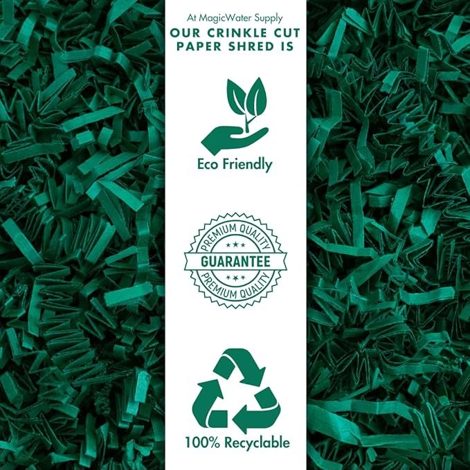 MagicWater Crinkle Cut Paper for Gift Baskets - 2LB - Forest Green - Perfect for Shredded Paper Filler, Basket Filler, Gift Boxes, Bridesmaid Gifts, Christmas Stuffers & More – Ideal for All Occasions