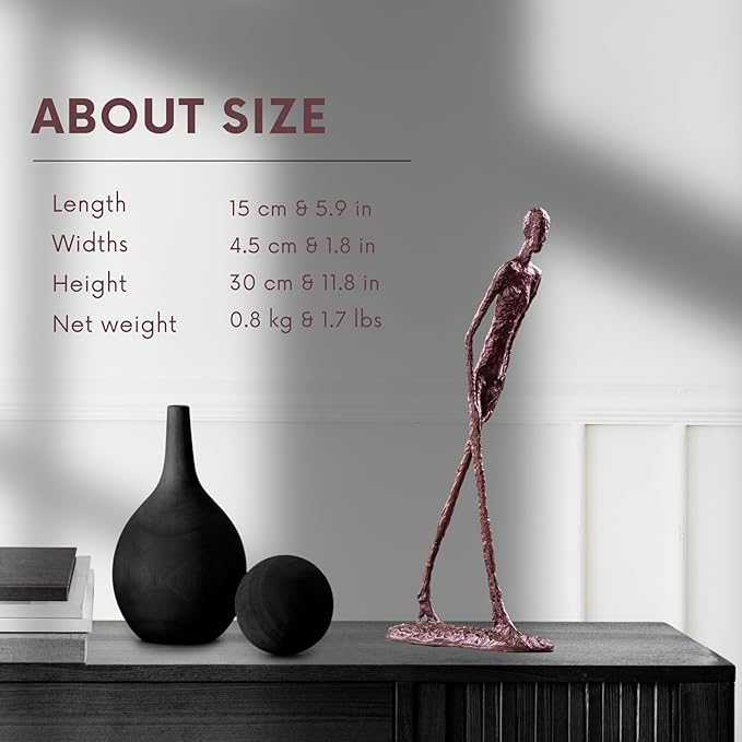 Handcrafted Bronze Walking Man Sculpture - Famous Modern Abstract Bronze Art Piece - Elegant Home Décor - Perfect for Indoor and Outdoor Spaces - Unique Decorative Bronze Statue (Red, 11")